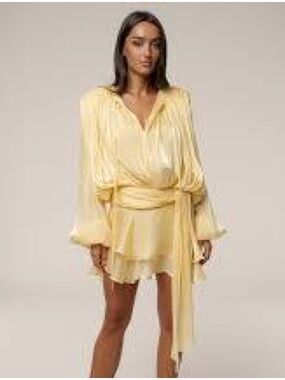 Jluxlabel Yellow pure glow draped mini dress Ruffle-Detail Pleated